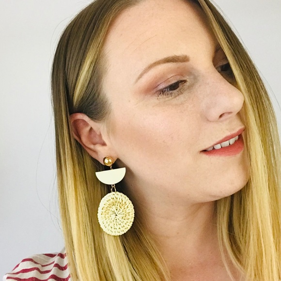 Wicker Earrings Woven Rattan Dangling Basket Straw - Picture 2 of 5